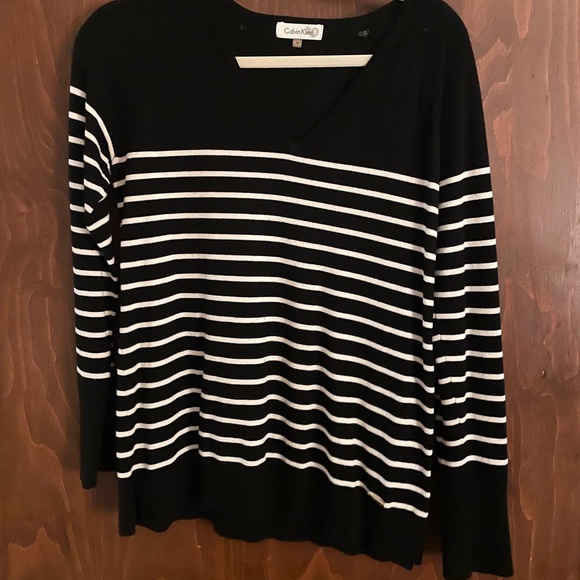 Calvin Klein women’s v-neck stripe sweater large - Picture 4 of 4